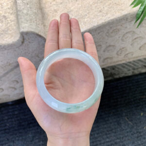 Icy Floral Jadeite Bangle | 57.8mm Full Round | Translucent & Delicate with Floating Patterns