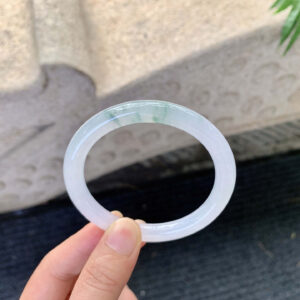 Icy Nuò Floral Jadeite Round Bar Bangle | 53.5mm | Translucent with Floating Floral Patterns