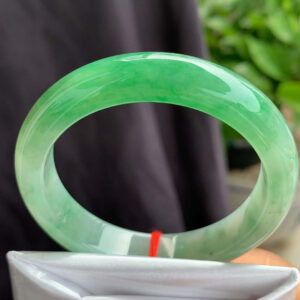 Icy Green Jadeite Bangle | 54mm Full Round | Bright Color Section with Delicate Ice Veins