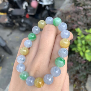 Multicolor Jadeite Beaded Bracelet | Yellow, Green & Purple Jadeite | 10mm Beads