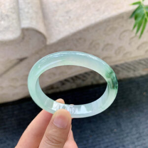 Icy Green Jadeite Bangle | Oval “Guifei” Fit | 56.2×49.5mm | Elegant Flowing Green Patterns