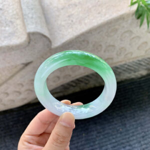 Glutinous-Icy Jadeite Bangle with Floating Vivid Green | 54.1mm Full-Round | Fine Texture, Old Mine Quality