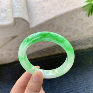 Floating Bright Green Jadeite Bangle – Classic Round, 55.6mm